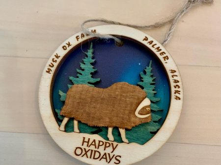 Wood Happy Oxidays Musk Ox Ornament Supply